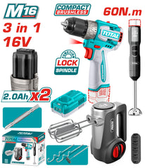 كومبو (شنيور 16 فولت - هاند بلندر - مضرب بيض ) 2 بطارية وشاحن