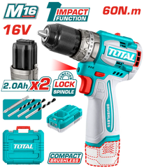 60 Nm 13 mm 16 Volt Brushless Impact Drill 2 Amp + 2 Batteries and Charger