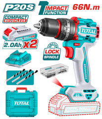 20V 66Nm Impact Drill, 13mm Metal Chuck + 2 x 2A Batteries