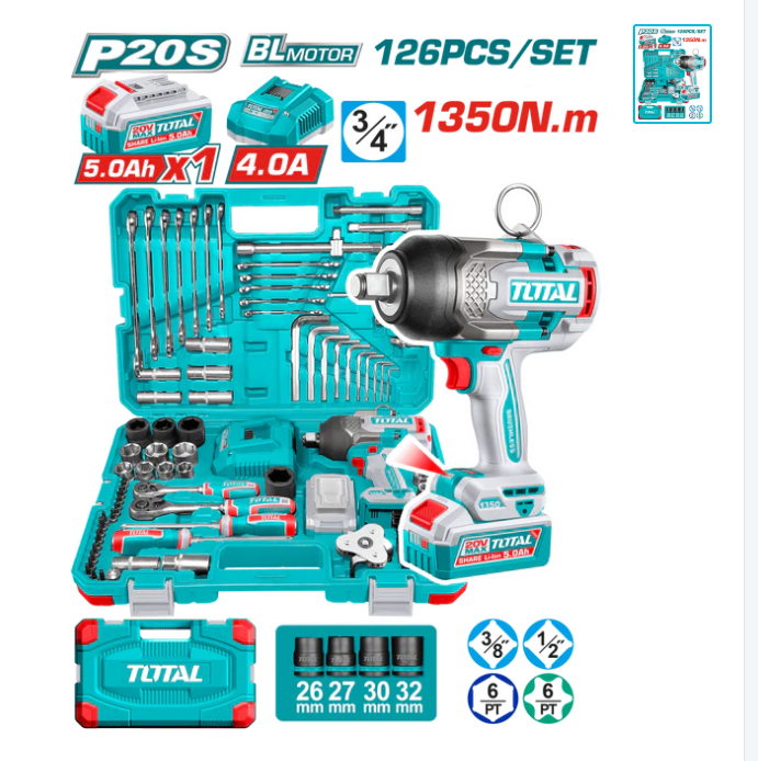 شنطة دريل 3/4 بوصه 1350 وات بالعده 126قطعه