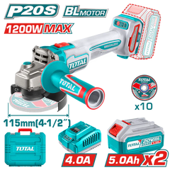 20V 1200W 4.5" Angle Grinder - 2 x 5Ah Batteries &amp; Charger - Brushless