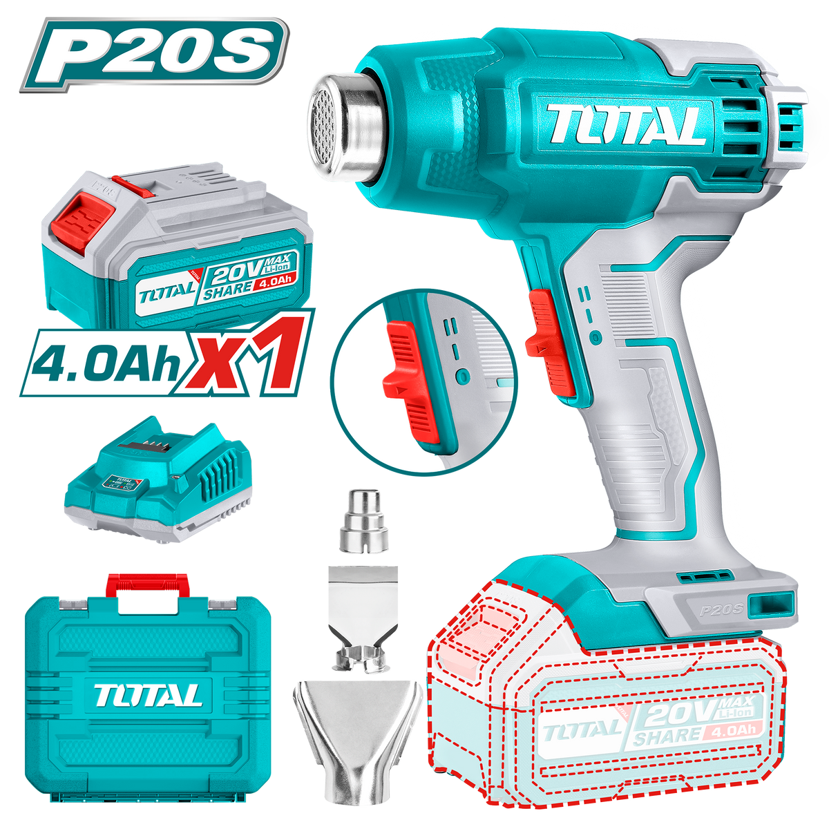 20V Battery Heat Gun with 4Ah Battery and Charger