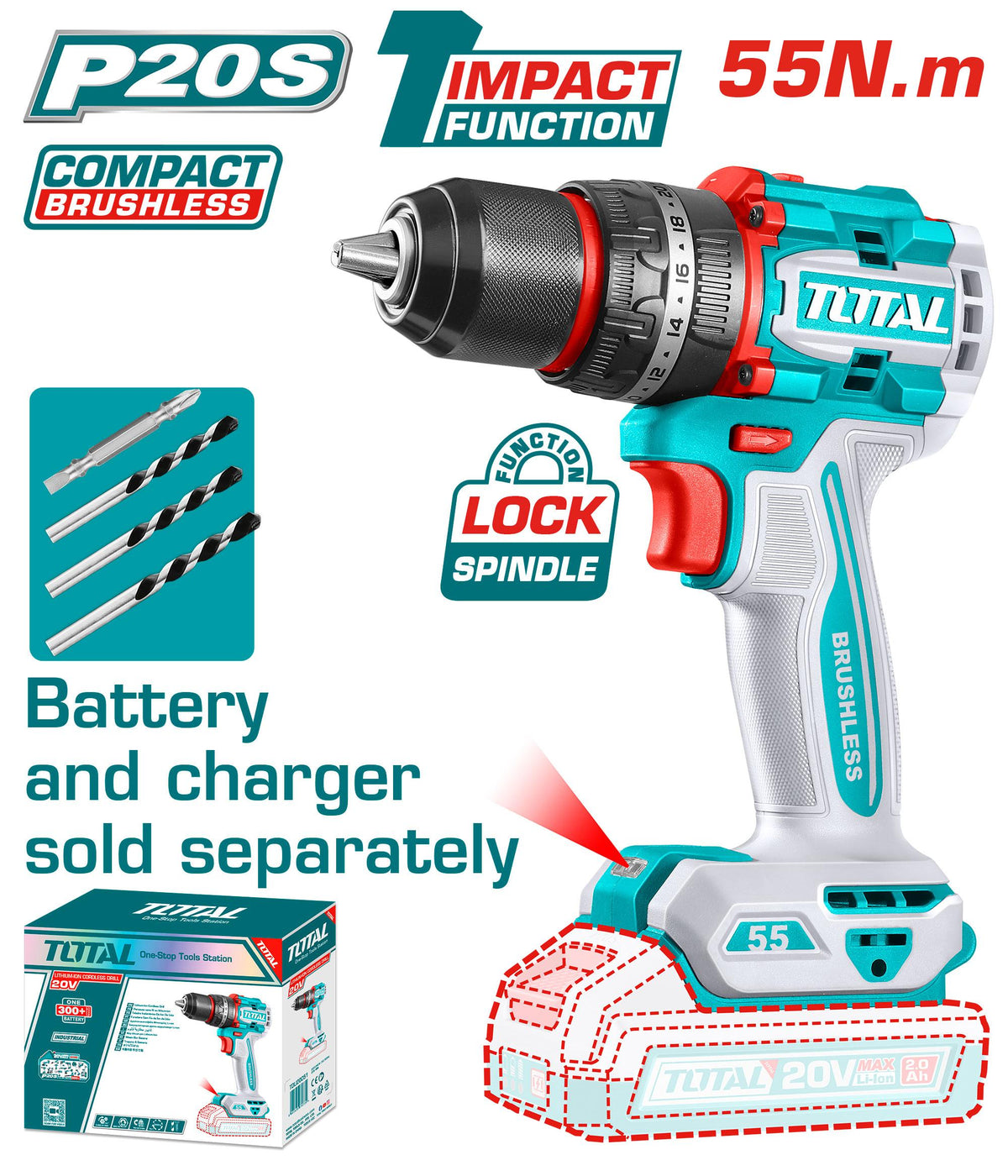 Schneider Brushless 20V 55N 13mm Metal Chuck Without Battery &amp; Charger (Hammer)