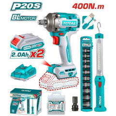 Combo set (20V 400Nm half-inch drill - blades - bit set - extension - 2 batteries - charger)