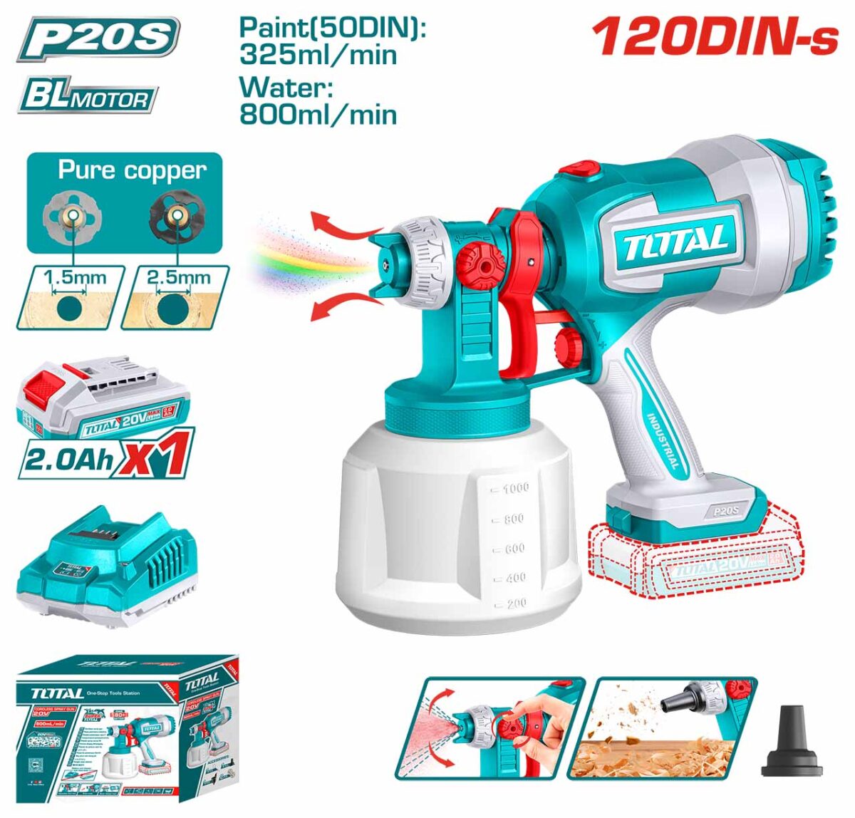 20V Paint Spray Gun + 2A Battery + Charger